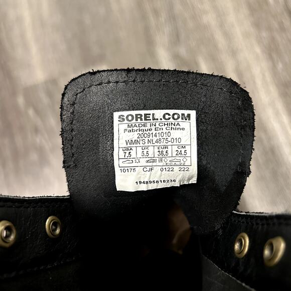 NEVER WORN Sorel Hi-Line Heel Lace Boots Black 7.5 Lug Sole Platform Chunky Heel - Picture 13 of 16
